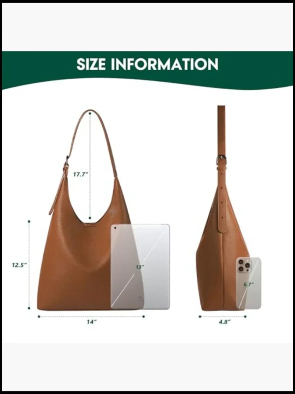 Slouchy Hobo Bag Vegan Leather Shoulder Purse Adjustable Strap Work Travel